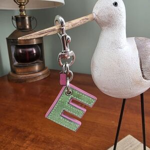 Coach Letter E Green Pink Suede Leather Bag Charm Y2K
